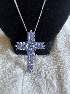 Lavender Crystal Cross Pendant Necklace - Women Jewelry